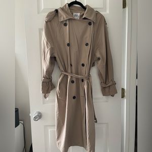 Zara Long Classic Trench Coat Tan